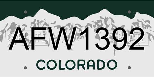 AFW1392 Colorado License Plate