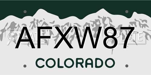 AFXW87 Colorado License Plate