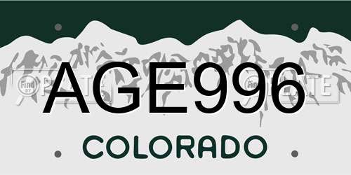 AGE996 Colorado License Plate