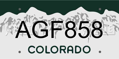 AGF858 Colorado License Plate
