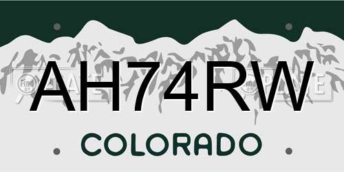 AH74RW Colorado License Plate