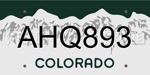 AHQ893 Colorado License Plate