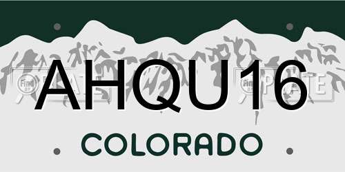 AHQU16 Colorado License Plate