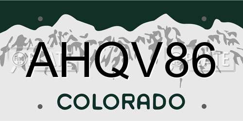 AHQV86 Colorado License Plate