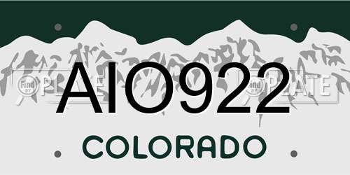 AIO922 Colorado License Plate