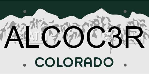 ALCOC3R Colorado License Plate
