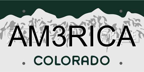 AM3RICA Colorado License Plate