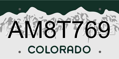 AM8T769 Colorado License Plate
