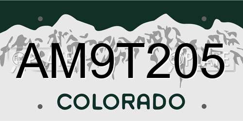 AM9T205 Colorado License Plate