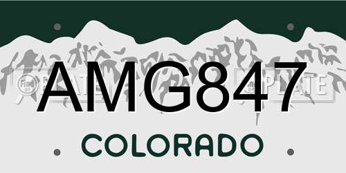 AMG847 Colorado License Plate