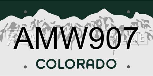 AMW907 Colorado License Plate