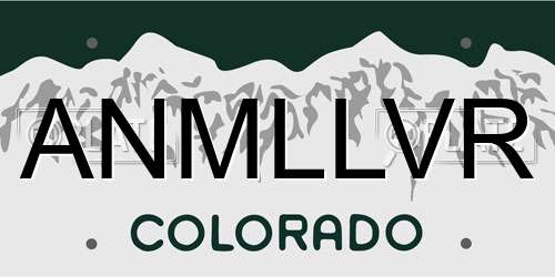 ANMLLVR Colorado License Plate