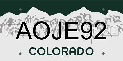 AOJE92 Colorado License Plate