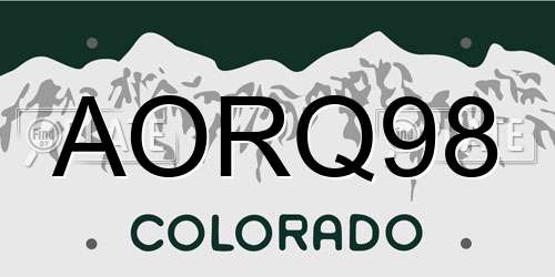 AORQ98 Colorado License Plate