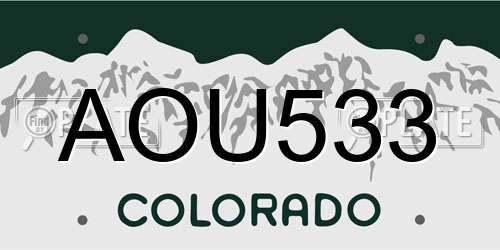AOU533 Colorado License Plate