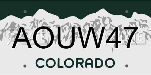 AOUW47 Colorado License Plate