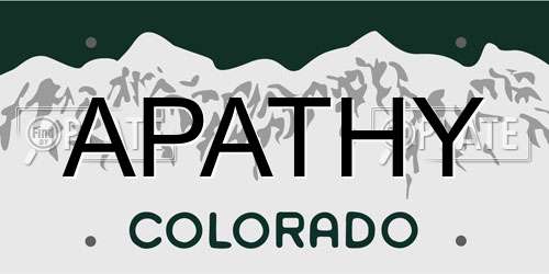 APATHY Colorado License Plate