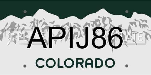 APIJ86 Colorado License Plate