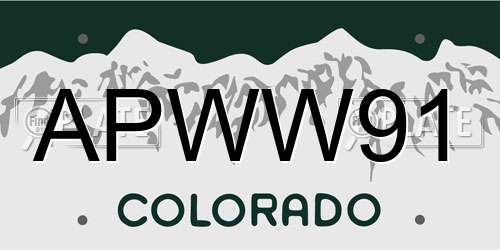 APWW91 Colorado License Plate