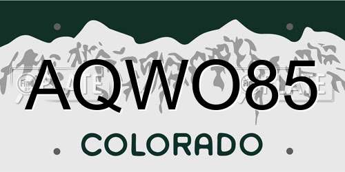 AQWO85 Colorado License Plate