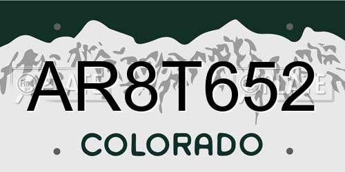 AR8T652 Colorado License Plate