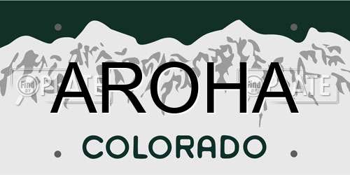 AROHA Colorado License Plate