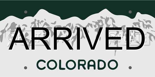 ARRIVED Colorado License Plate