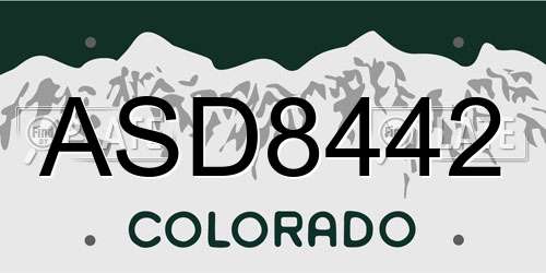 ASD8442 Colorado License Plate