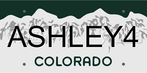 ASHLEY4 Colorado License Plate
