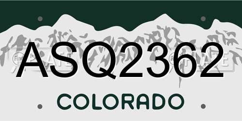 ASQ2362 Colorado License Plate
