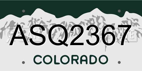 ASQ2367 Colorado License Plate