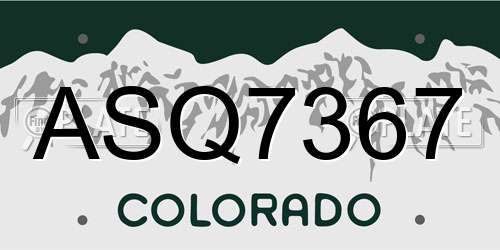 ASQ7367 Colorado License Plate