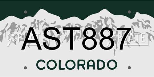 AST887 Colorado License Plate