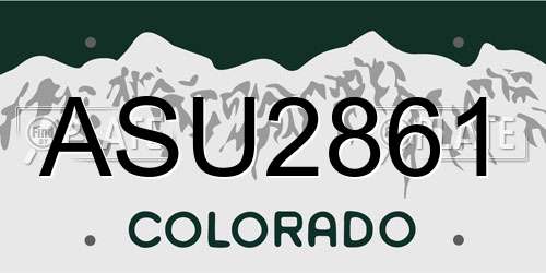 ASU2861 Colorado License Plate