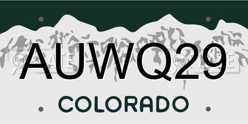 AUWQ29 Colorado License Plate