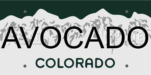 AVOCADO Colorado License Plate