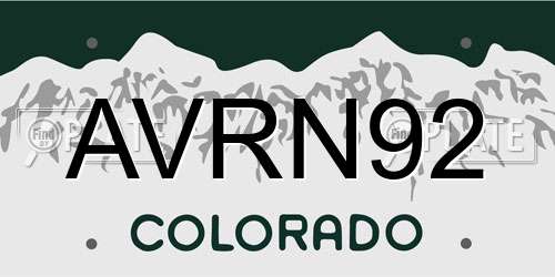 AVRN92 Colorado License Plate