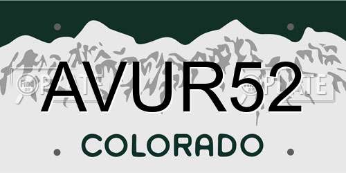 AVUR52 Colorado License Plate
