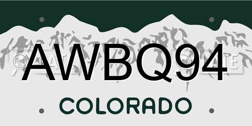 AWBQ94 Colorado License Plate