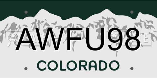 AWFU98 Colorado License Plate