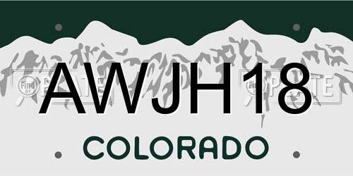 AWJH18 Colorado License Plate
