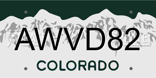 AWVD82 Colorado License Plate