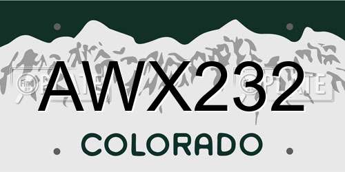 AWX232 Colorado License Plate