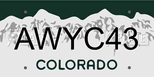 AWYC43 Colorado License Plate