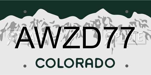 AWZD77 Colorado License Plate