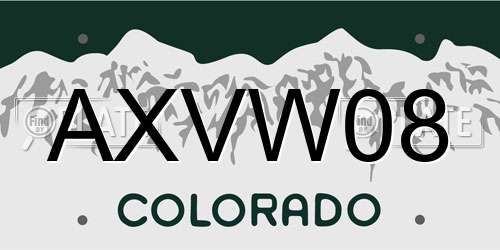 AXVW08 Colorado License Plate