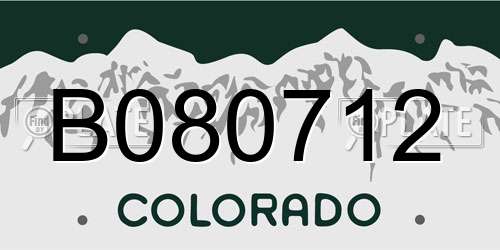B080712 Colorado License Plate