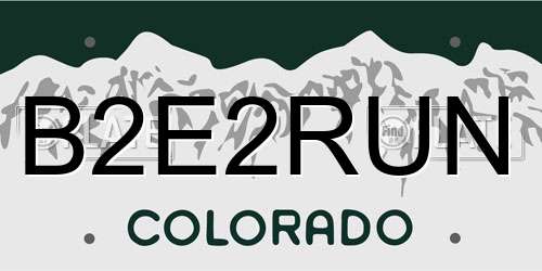 B2E2RUN Colorado License Plate