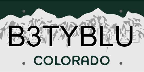 B3TYBLU Colorado License Plate