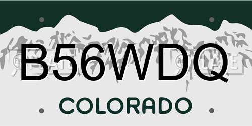 B56WDQ Colorado License Plate